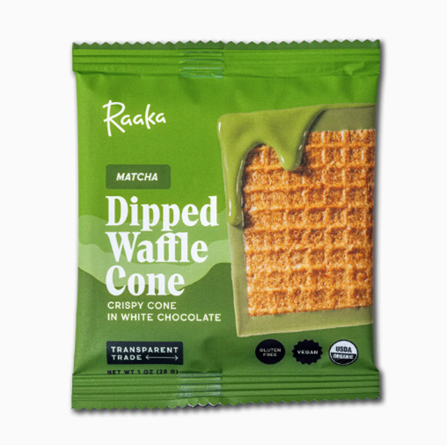 Raaka Chocolate - Matcha Dipped Waffle Cone White Chocolate Bar.