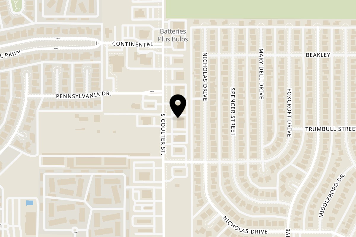 Map showing the location of Salad Barn on 5215 Coulter St S Space 100 in Amarillo